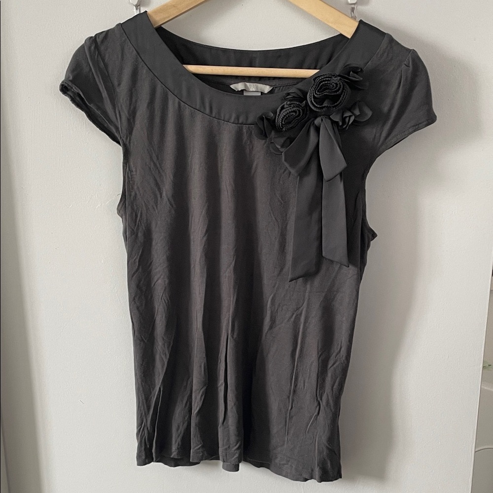 H&M Charcoal Blouse with Floral Accent - Picture 1 of 5